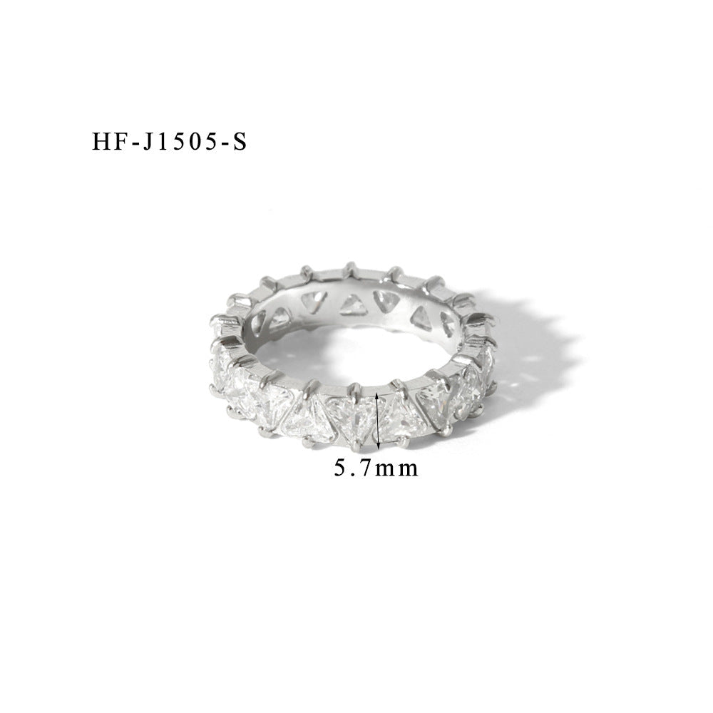 Wholesale stainless steel triangle zircon light luxury full diamond ring