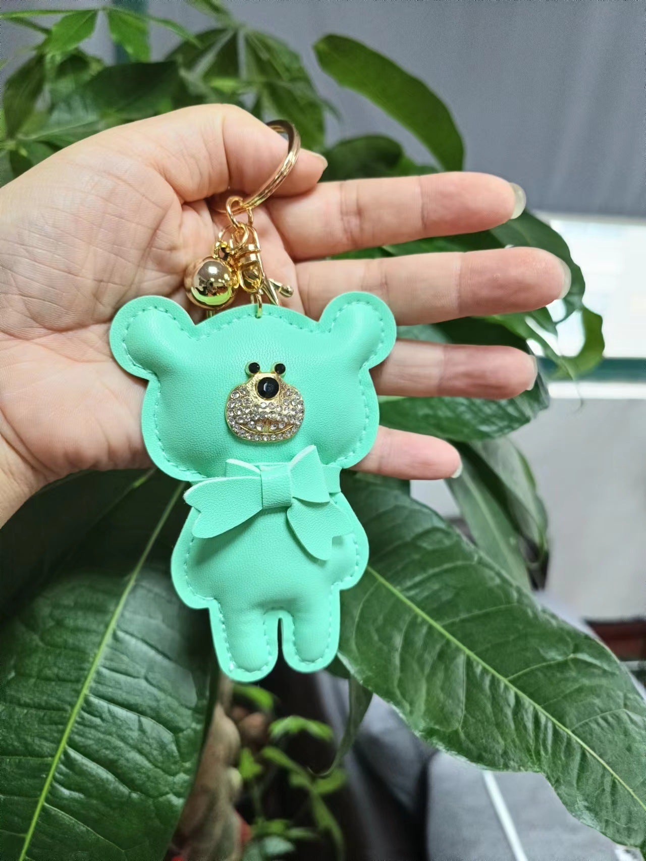 Wholesale Chic European Style Red Leather Bow Bear Keychain Animal Keyring Pendant Bag Charm Gift