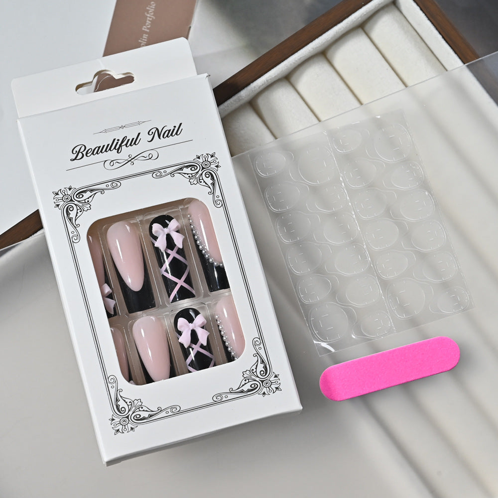 Wholesale Sweet Style 24Pcs Long Ballet Press On Nails With Pearl Bow Pattern Trendy Fashion Accessory For Everyday And Party Wear