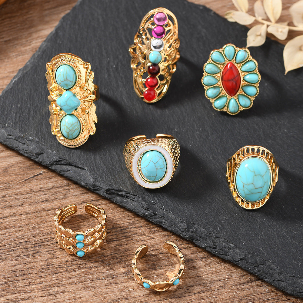 Wholesale Turquoise stainless steel open finger ring jewelry