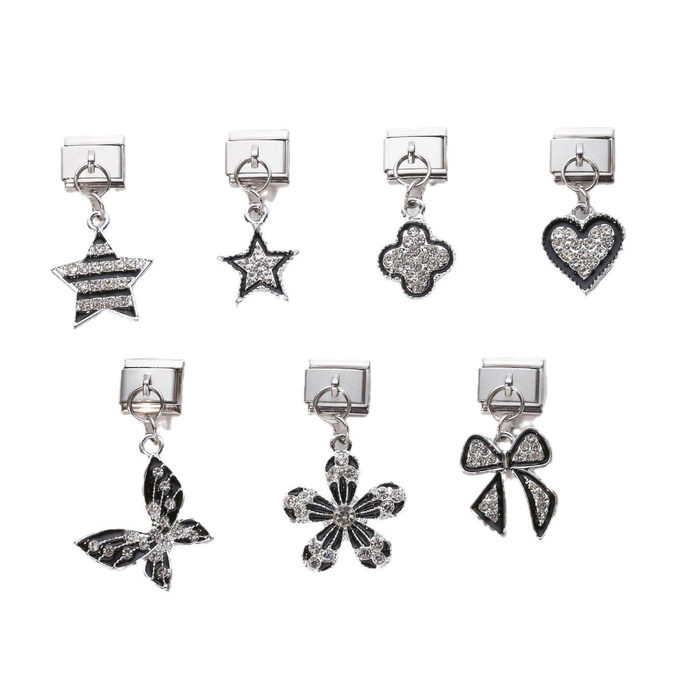 Wholesale 10pcs Italian Charm Bracelet 9mm DIY Splicing Black Micro-Inlaid Zirconia Pendant Stainless Steel Composable Bracelet