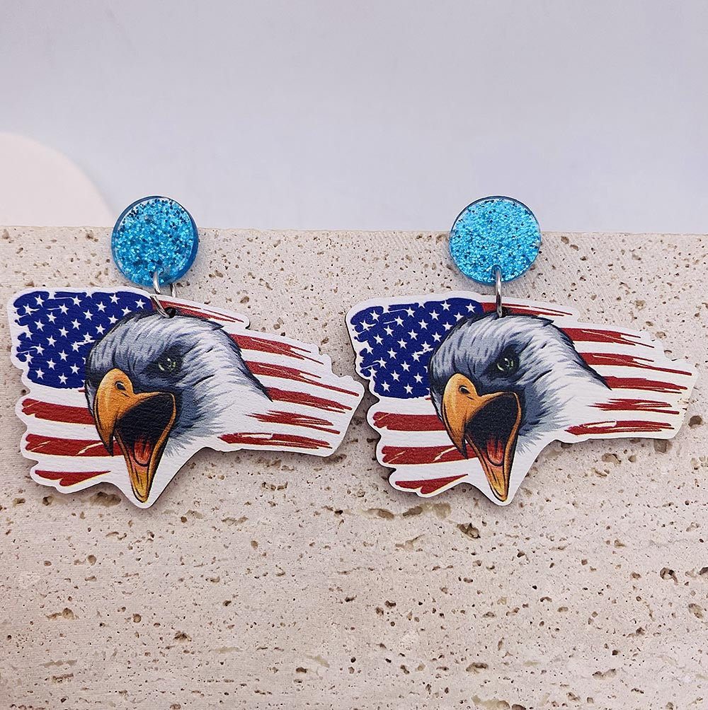 Wholesale American Flag Independence Day Butterfly Boots Sunflower Wooden Earrings ACC-ES-Cheny002