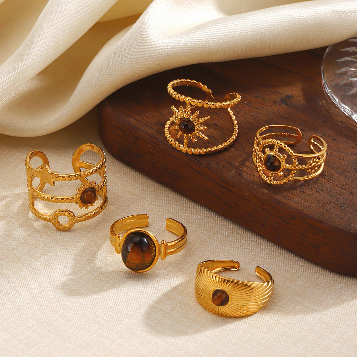 Wholesale Premium Vintage Style Tiger' s Eye Stainless Steel Ring