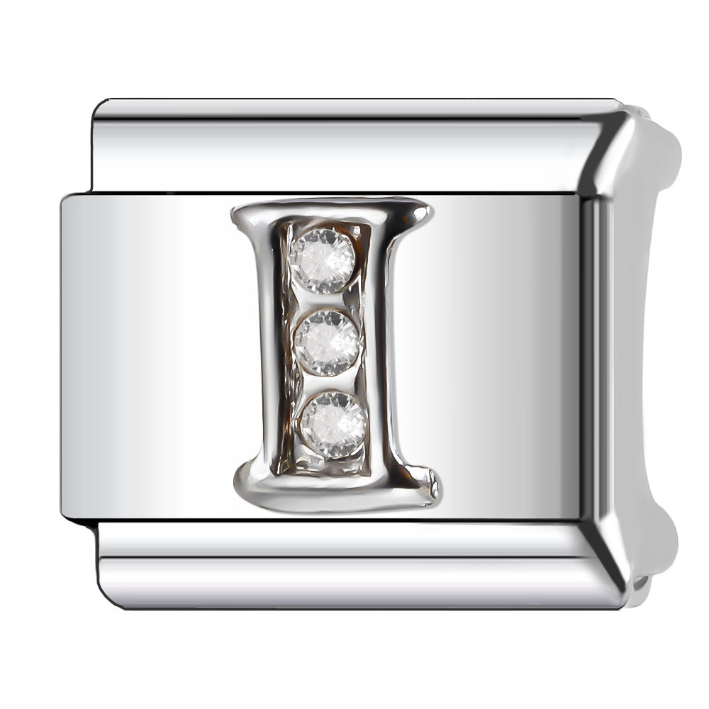 Wholesale Italian Charm Bracelet 9mm DIY Diamond English Letter   Creative Stainless Steel Composable Bracelet