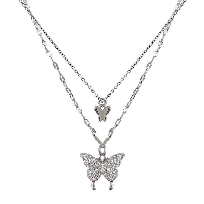 Wholesale Double-layer stacked butterfly titanium steel necklace