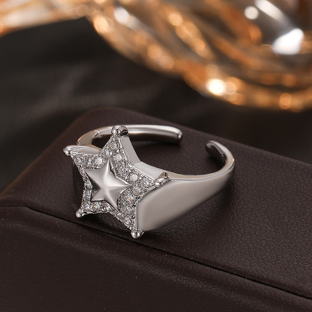 Wholesale Silver Plated Copper Zircon Adjustable Ring Geometric Minimalist Fashion Jewelry For Women