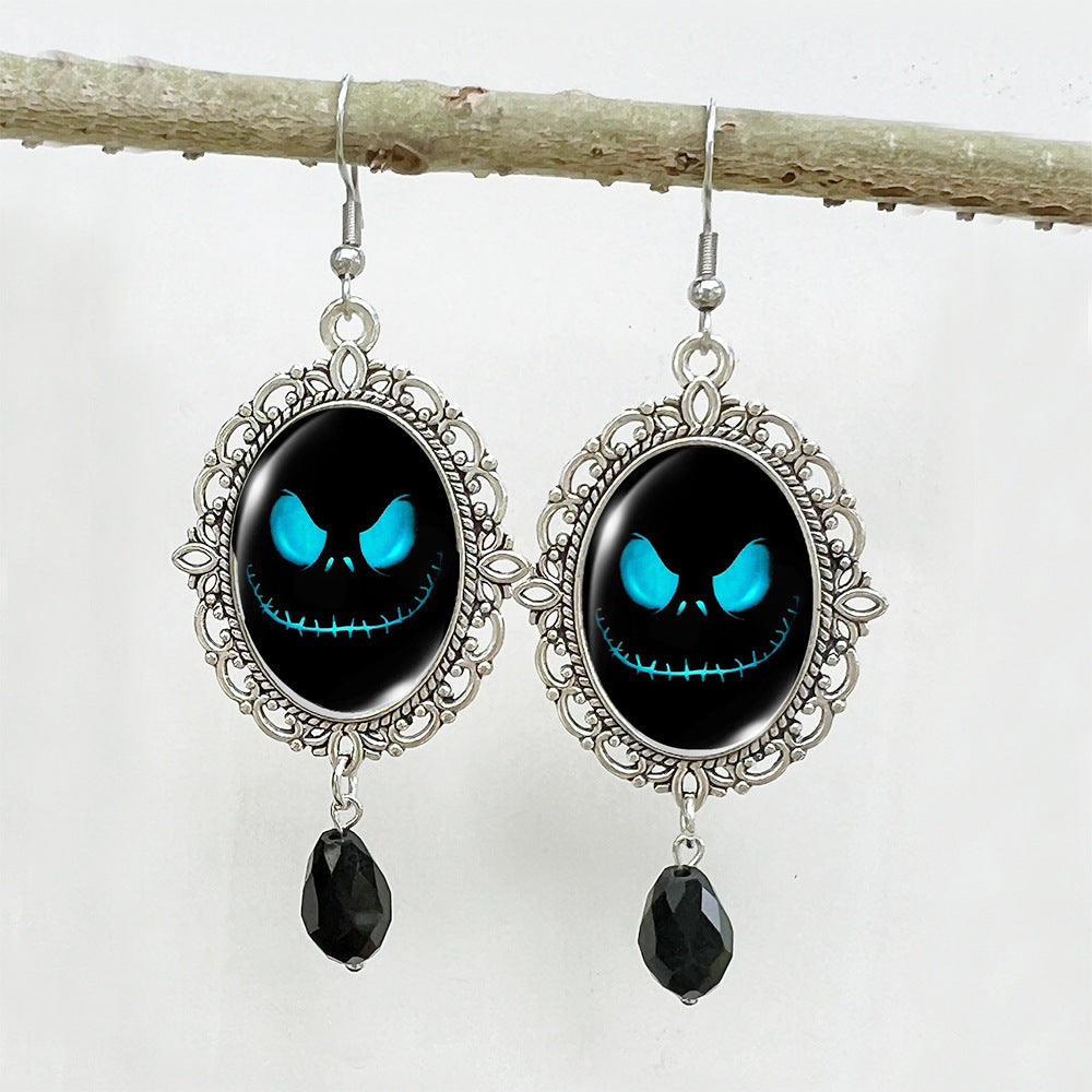 Wholesale Halloween Stainless Steel Ear Hook Oval Lace Metal Earrings ACCVIP-ES-XiangLian004
