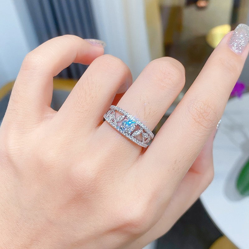 Wholesale 50 Points Eight Heart and Eight Arrows Plating PT950 Group Inlaid with Full Diamond Simulation Imported Mosan Diamond Opening Ring Women' s Wedding Jewelry