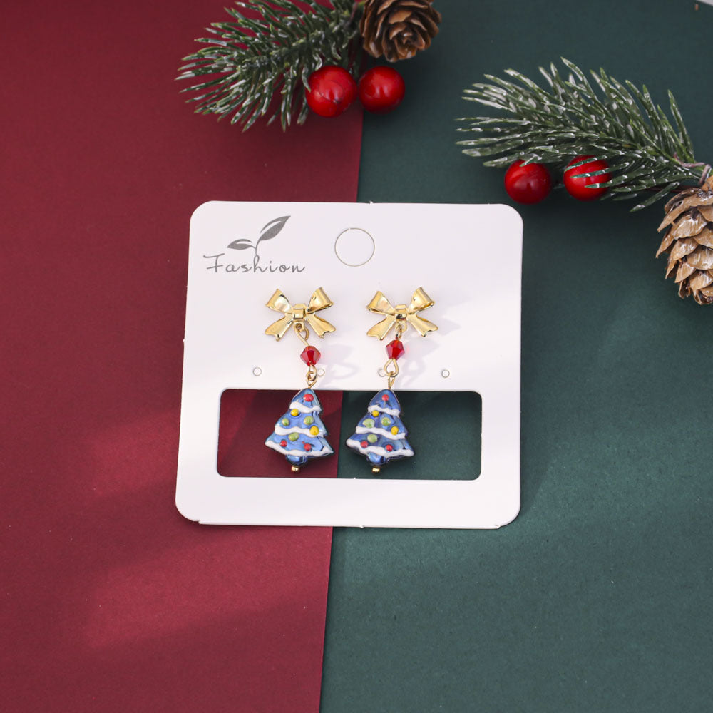 Wholesale Christmas  Tree Bow Drop Earrings