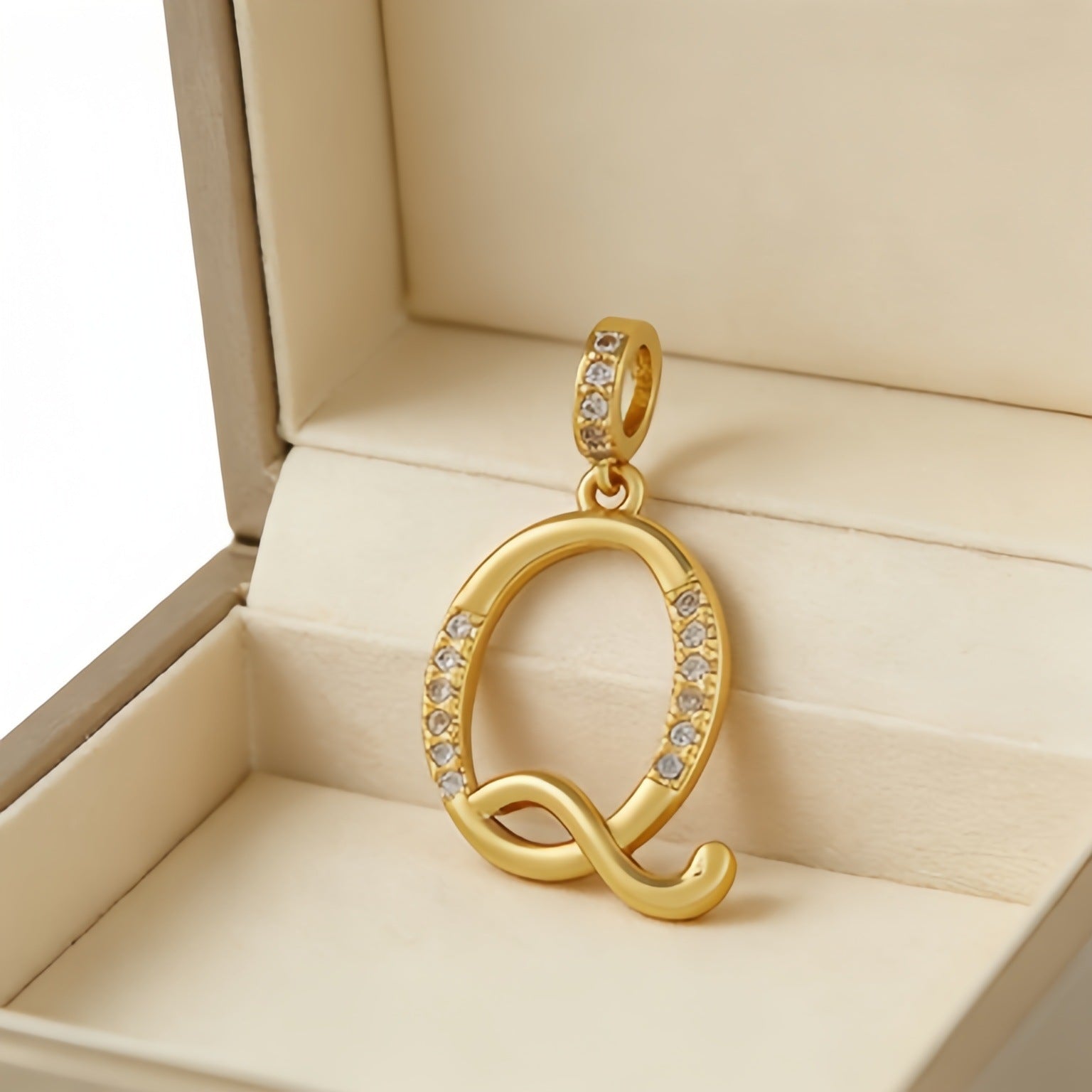Wholesale Gold Plated Copper Letter Pendant with Zircon,  Pan Style DIY Necklace Accessory