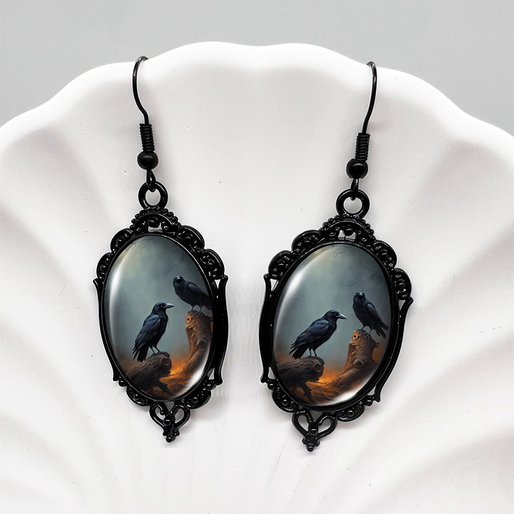Wholesale Halloween Crow Stepping on Skull Earrings ACC-ES-XiangLian011