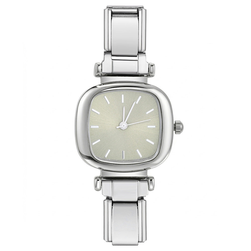 Wholesale Chic Square Stainless Steel Watch Face Connector For DIY Detachable Elastic Bracelet Making Jewelry Accessory