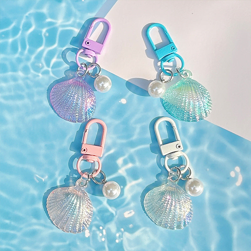 Wholesale Ocean Theme Acrylic Keychains with Colorful Imitation Shell Pearl Pendants - DIY Decorative Accessory for Bags and Gifts