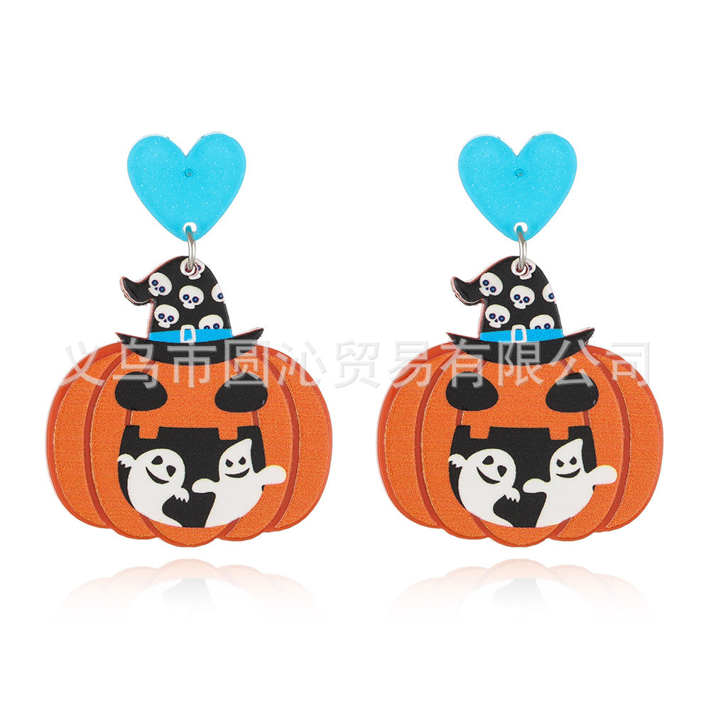 Wholesale Halloween Acrylic Earrings Cartoon Pumpkin Print Pendant Earrings ACC-ES-YuanQin006