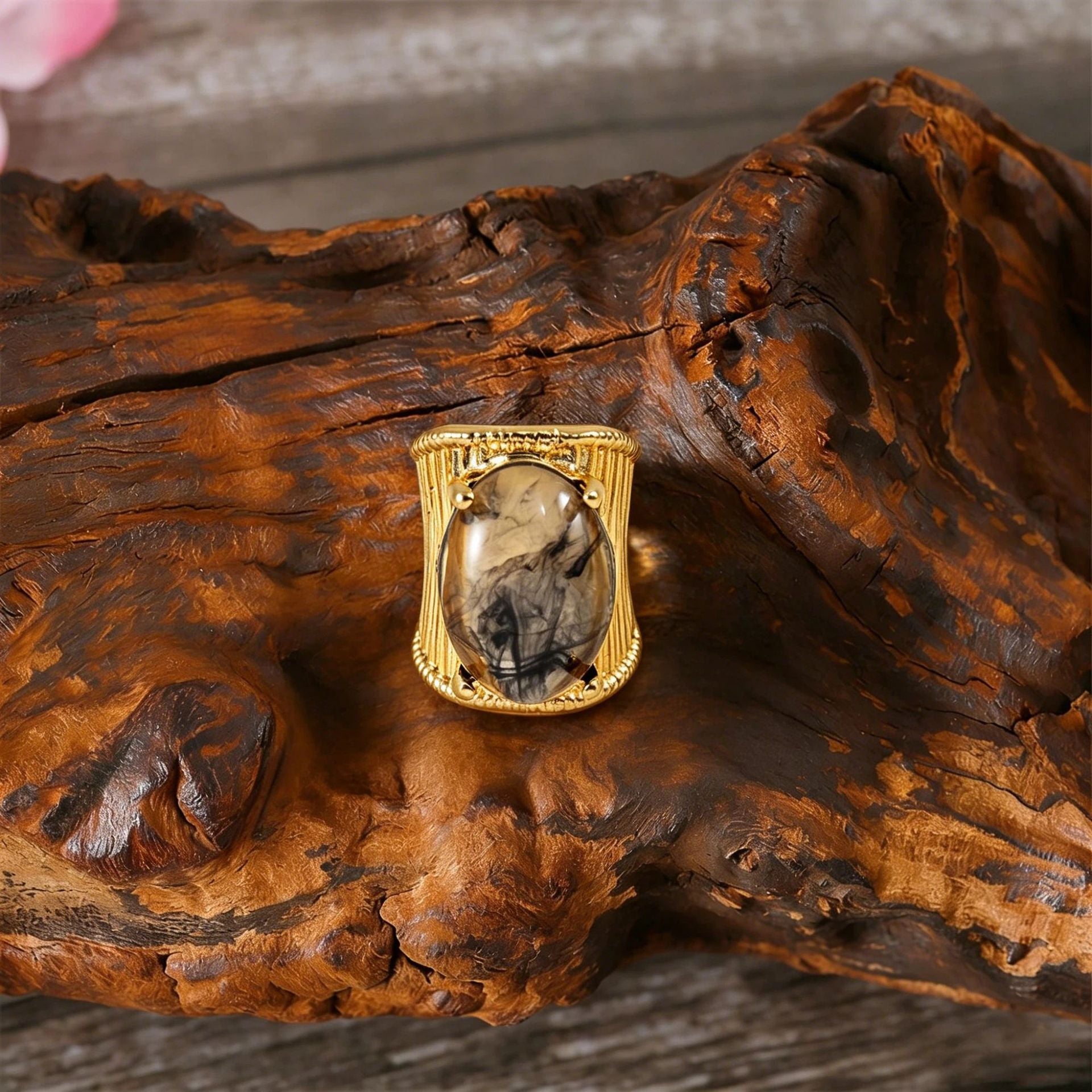 Wholesale Vintage Geometric Resin Gemstone Ring Hip Hop Fashion Accessory Stylish Gift For Everyday Wear
