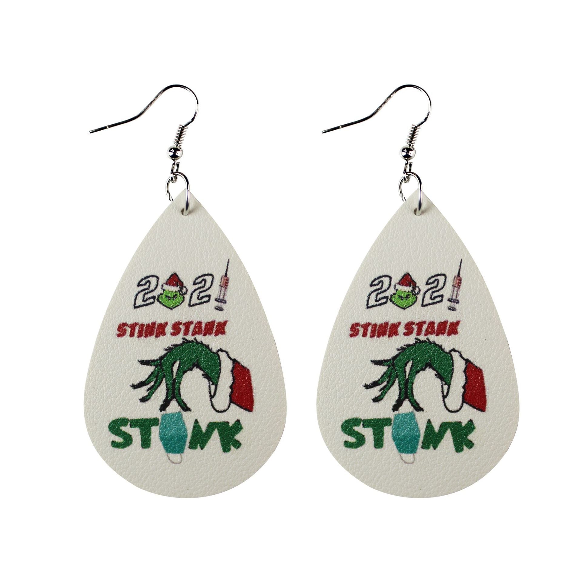 Wholesale Christmas Leather Double-sided Printing Composite Striped Plaid  Earrings