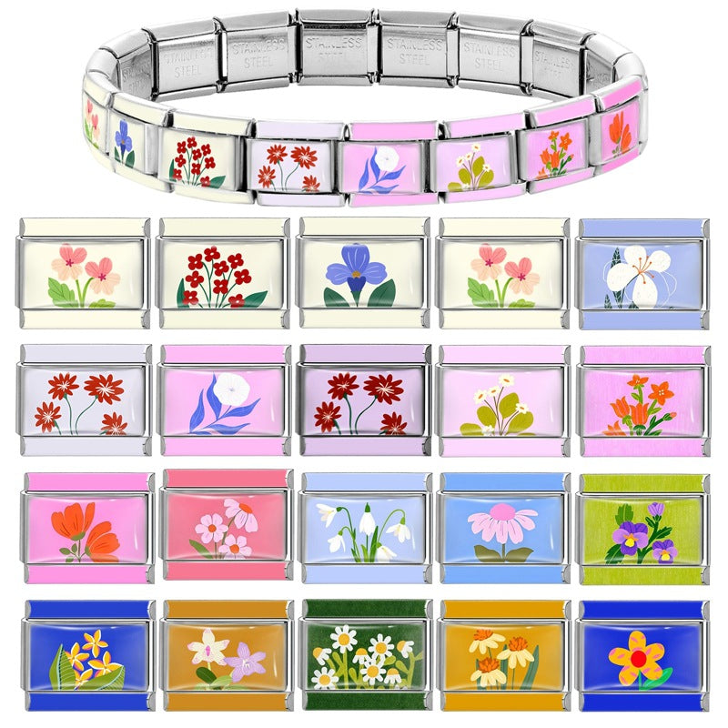 Wholesale 9mm Italian Charm Starter Bracelets DIY Flower Series Stainless Steel Composable Bracelet