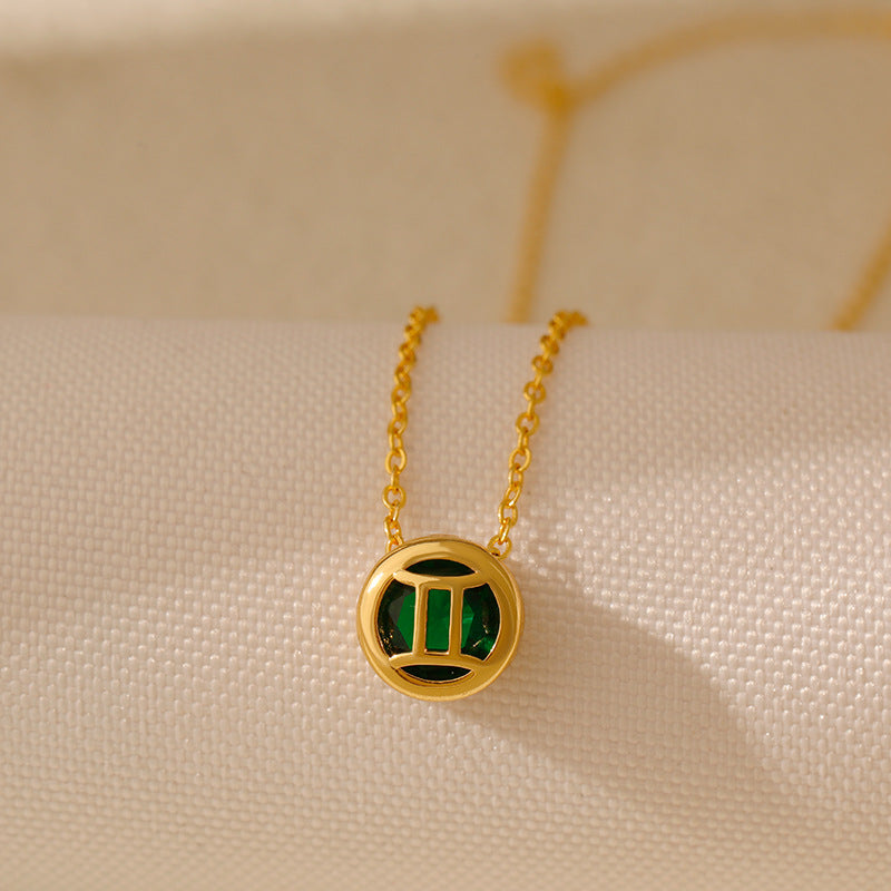 Wholesale Stainless steel Double-sided Hollow Twelve Constellations Necklace