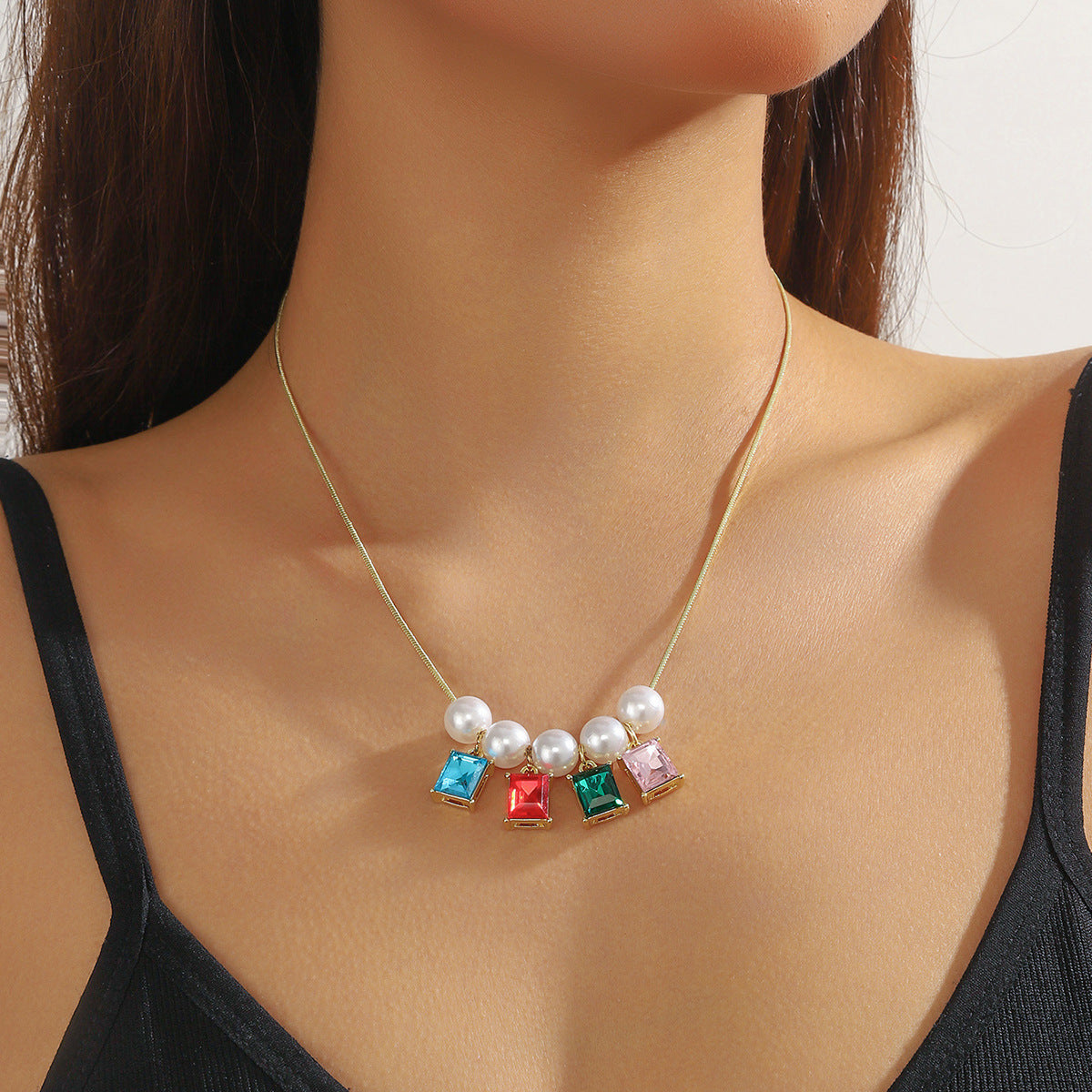 Wholesale  Mother's Day Gift Light Luxury Color Crystal Necklace