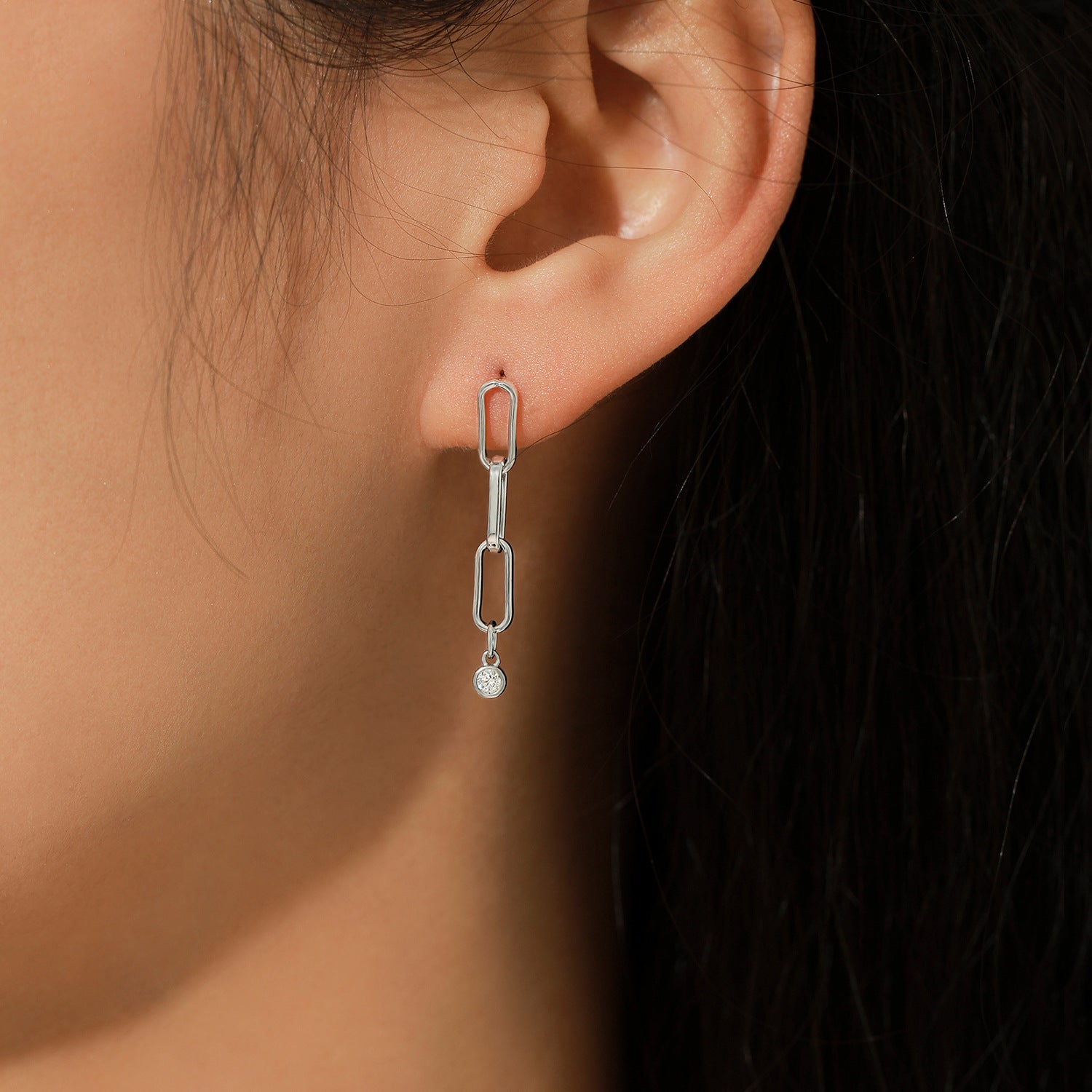 Wholesale D Color Mosan Diamond Long Chain  Shiny Single Diamond Earrings