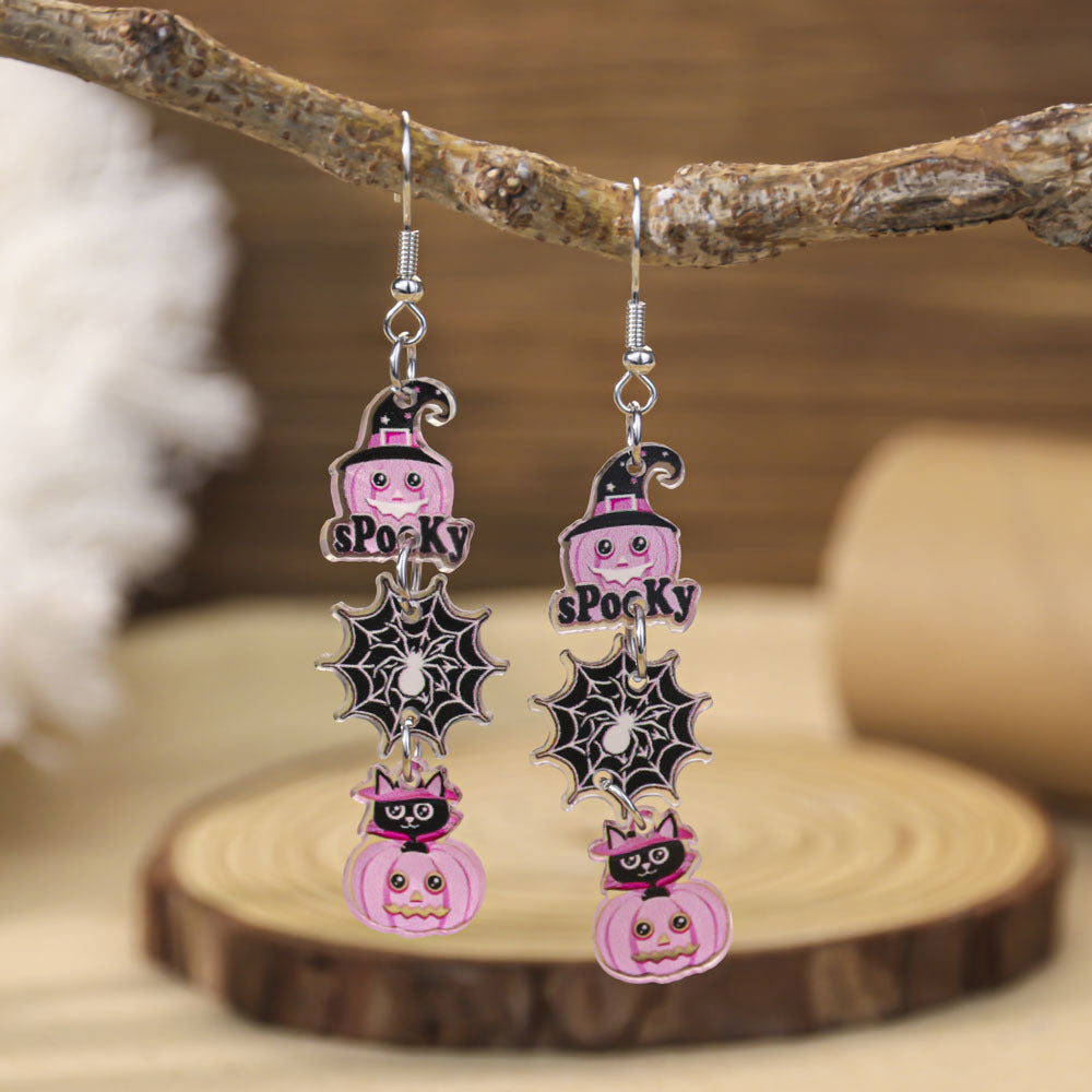 Wholesale Halloween Pink Bow Witch Earrings