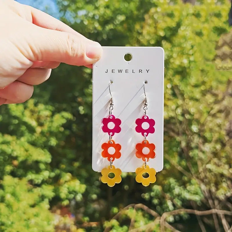 Wholesale  multi-color floret stitching pendant acrylic earrings