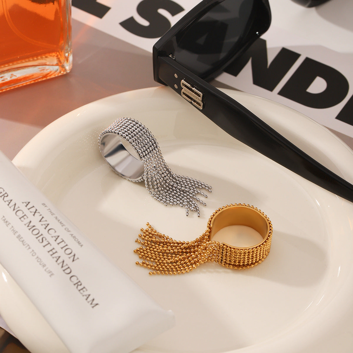 Wholesale Stainless Steel Gold Plated Tassel Open Ring