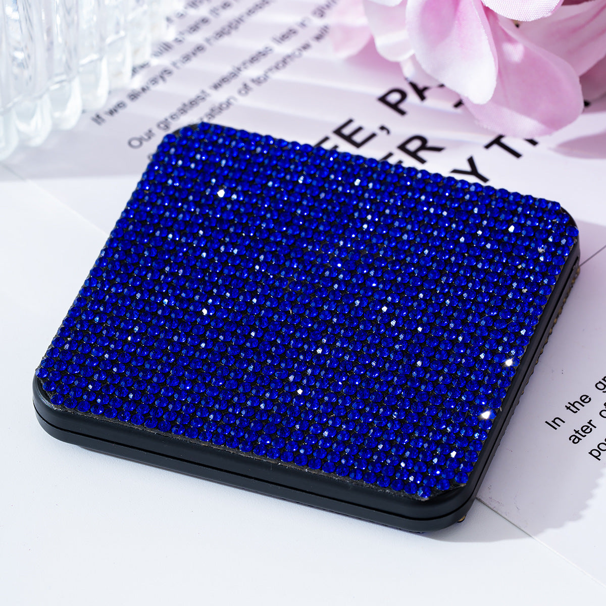 Wholesale Rhinestone portable small mirror mini portable double-sided folding square makeup mirror