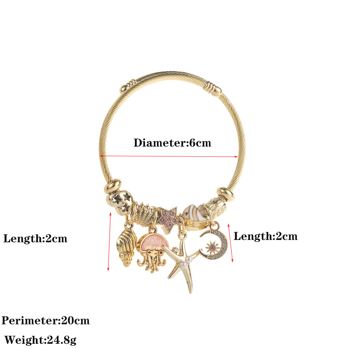 Wholesale Alloy Charm Bracelet With Moon Starfish Jellyfish Pendant Pink Zircon Details Trendy Women S Everyday Jewelry Gift