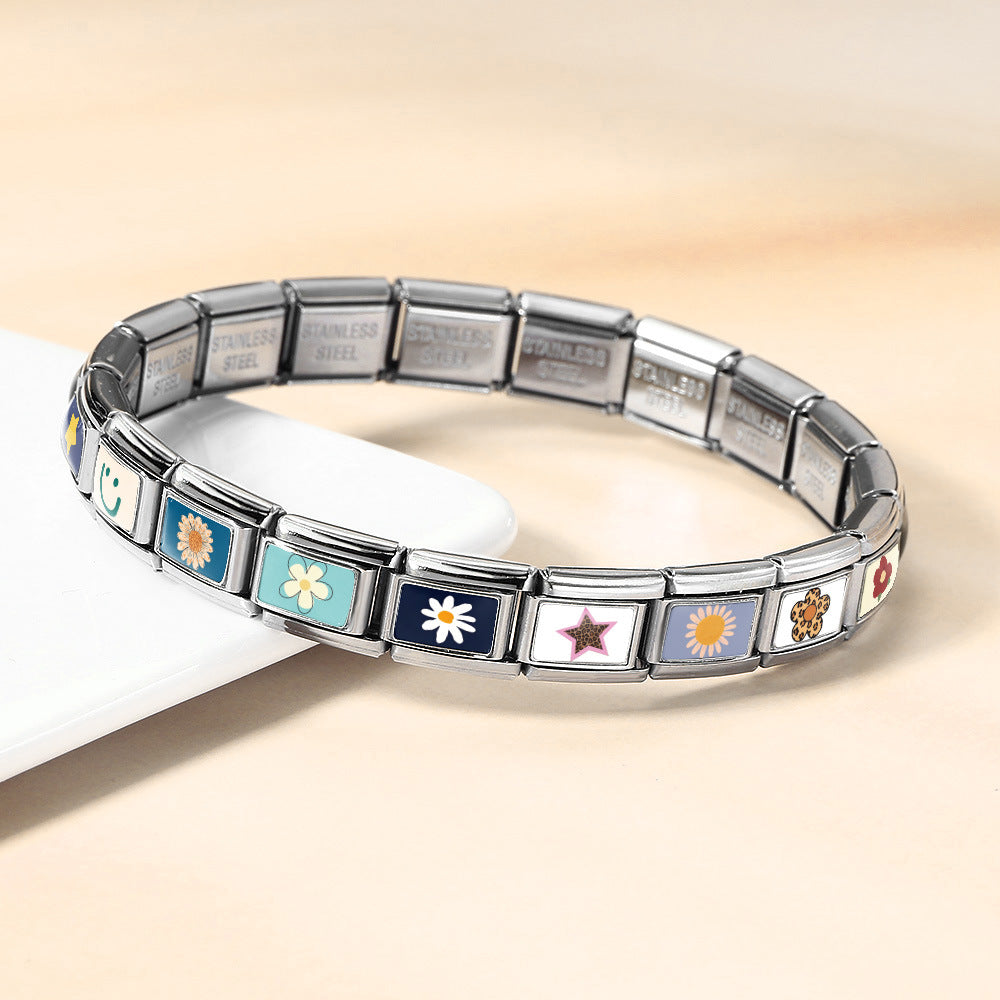 Wholesale 9mm Italian Charm Starter Bracelets DIY square Single Section Creative Stainless Steel Composable Bracelet