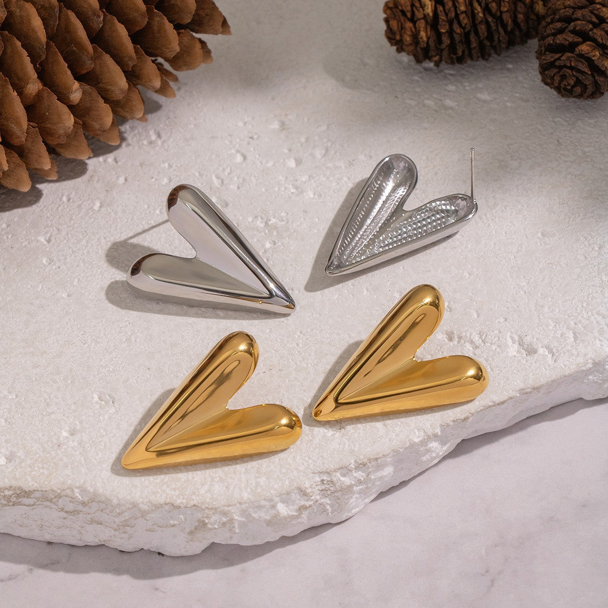 Wholesale Stylish Heart-Shaped Earrings Set PVD Stainless Steel 18K Gold Tone Fashion Accessory for Gift