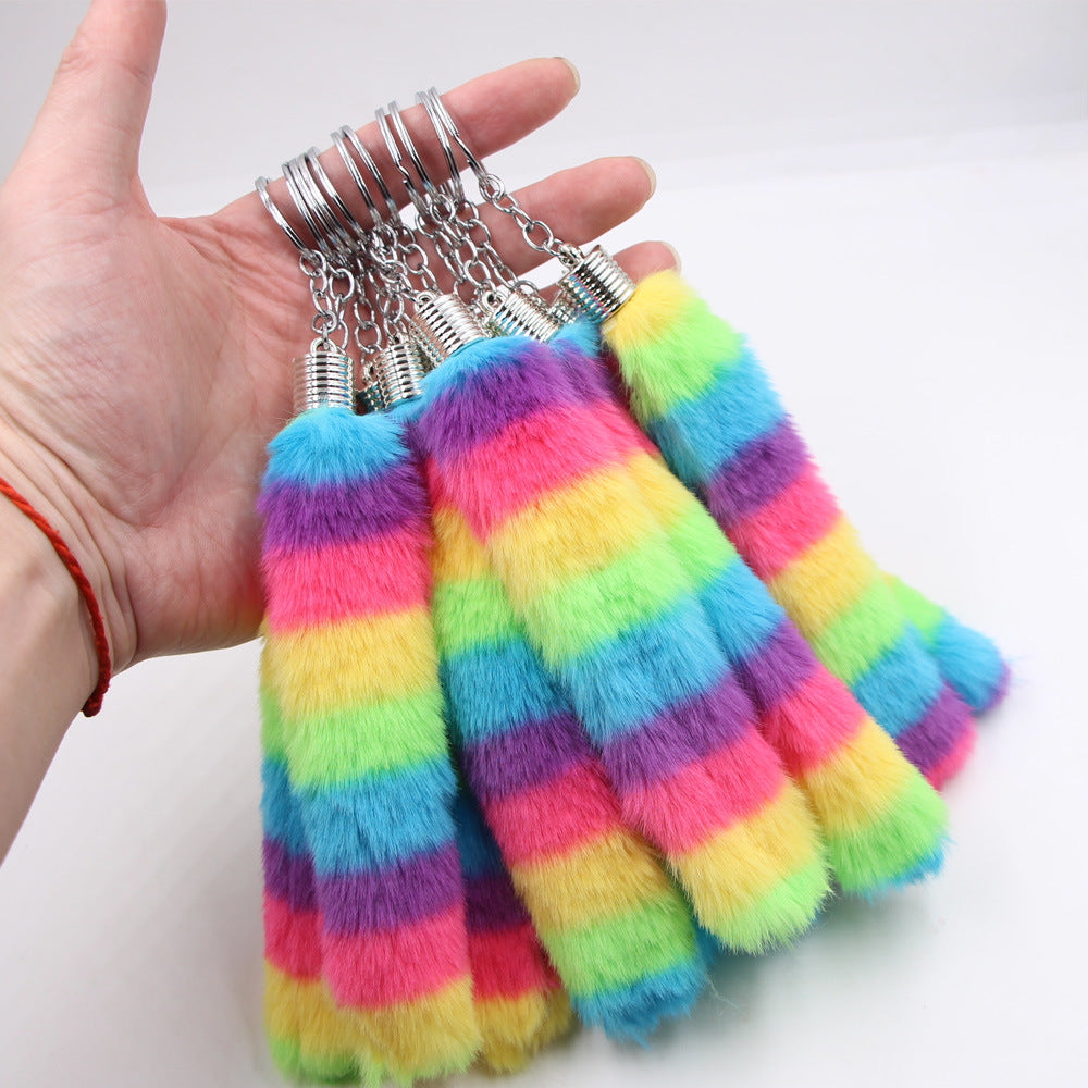 Wholesale colorful wool rainbow cute plush keychain