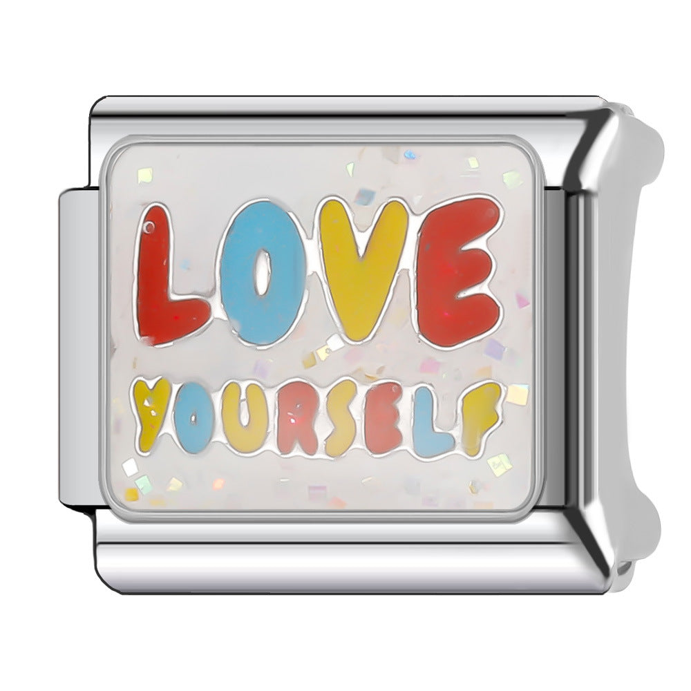 Wholesale Italian Charm Bracelet 9mm DIY Splicing English Short Sentence Series Stainless Steel Composable Bracelet