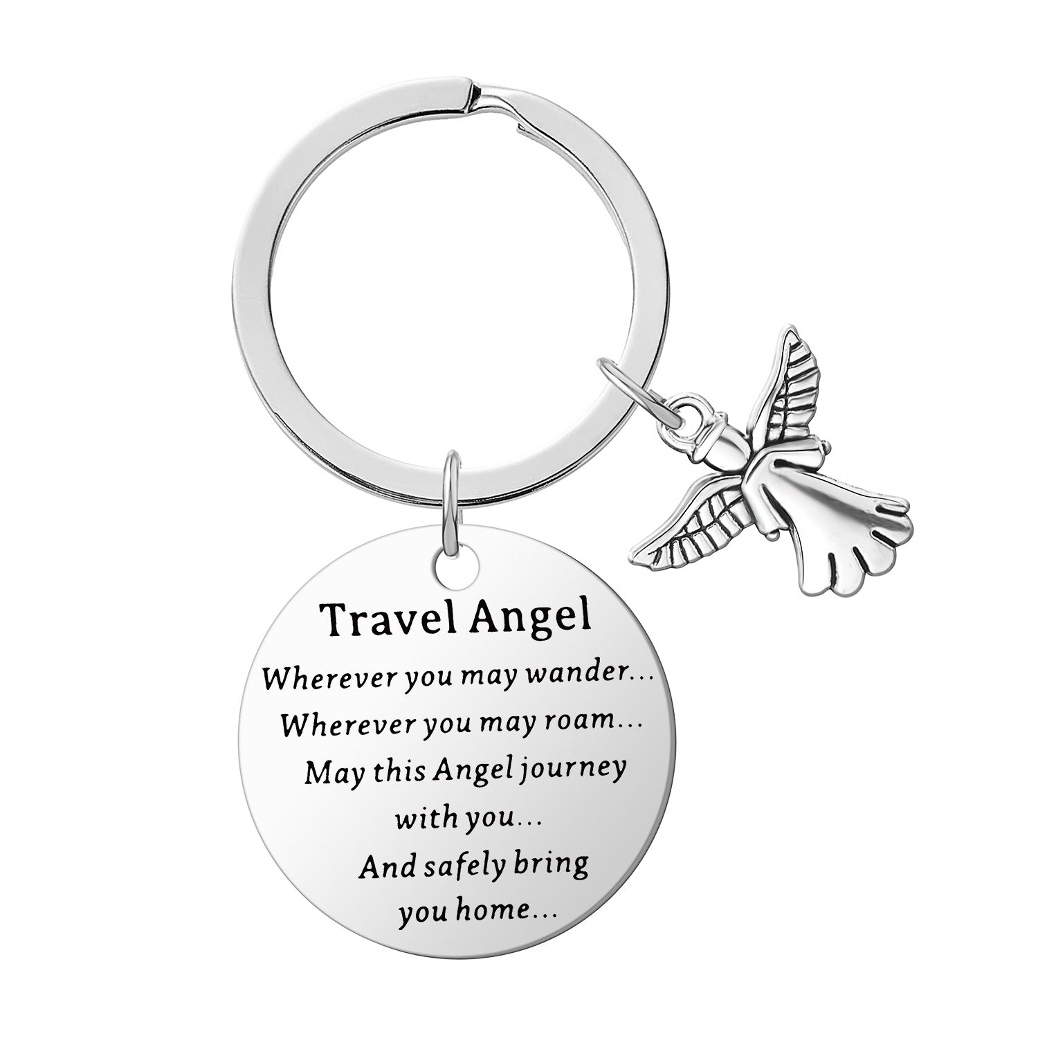 Wholesale Angel Stainless Steel Round Plate Engraving Keychain