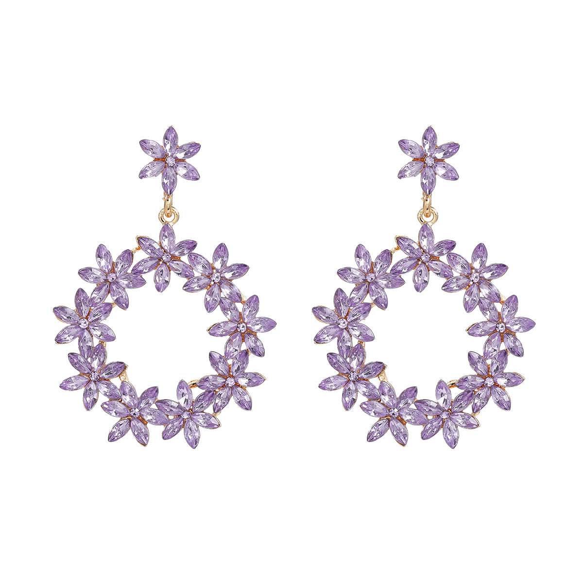 Wholesale Colored Diamond Earrings Full Diamond Flower Alloy Earrings ACC-ES-JL006