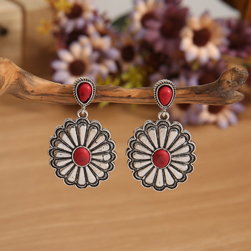 Wholesale Retro Bohemian Oval Red Earrings Alloy Fashion Accessory for Party or Everyday Resale