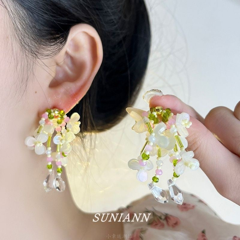 Wholesale  flower beaded tassel long earrings