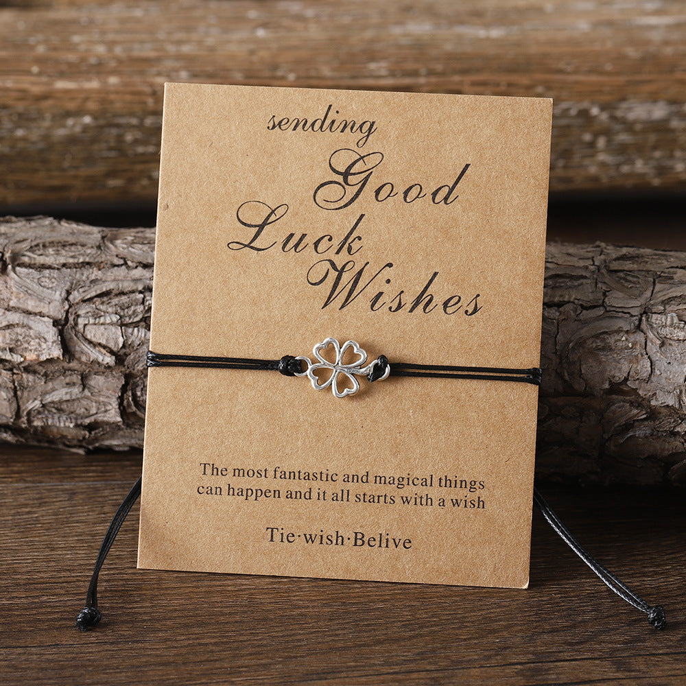 Wholesale Lucky Four Leaf Clover Card Braided Color Rope Adjustable Bracelet ACC-BT-zhiyu003