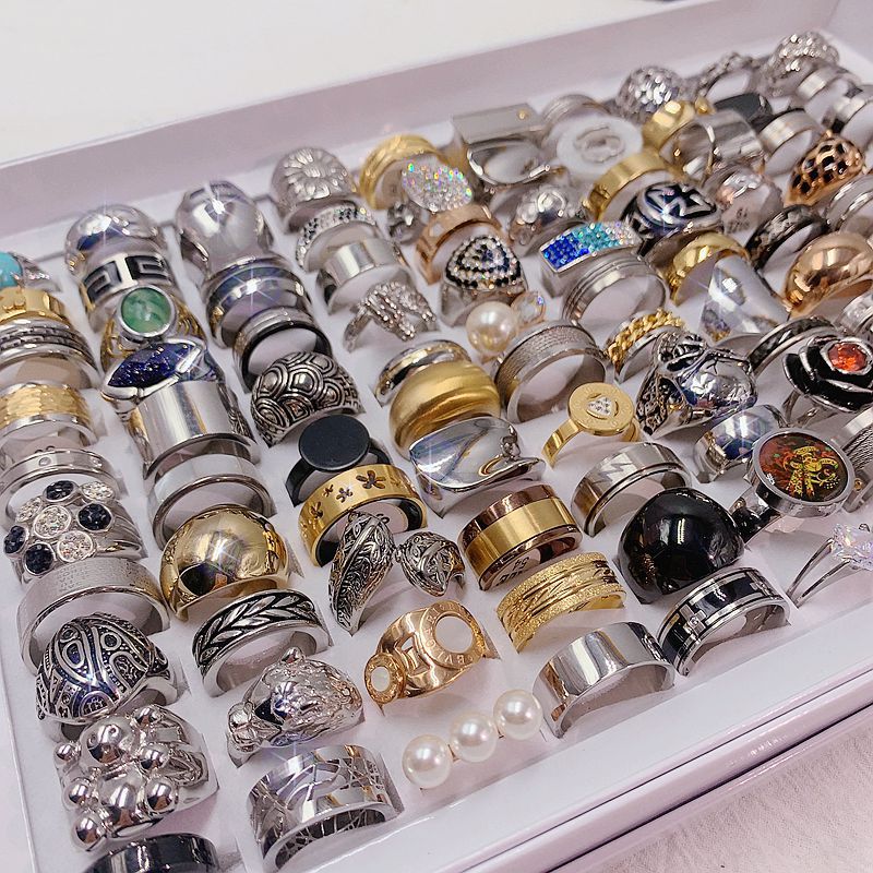 Wholesale Random Color 10pcs Titanium Steel Ring Stainless Steel Exaggerated Ring ACC-RS-Pabo007