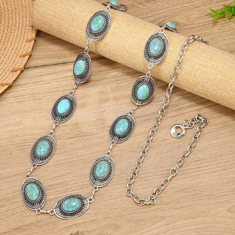 Wholesale Metal Bohemian style turquoise women' s waist chain