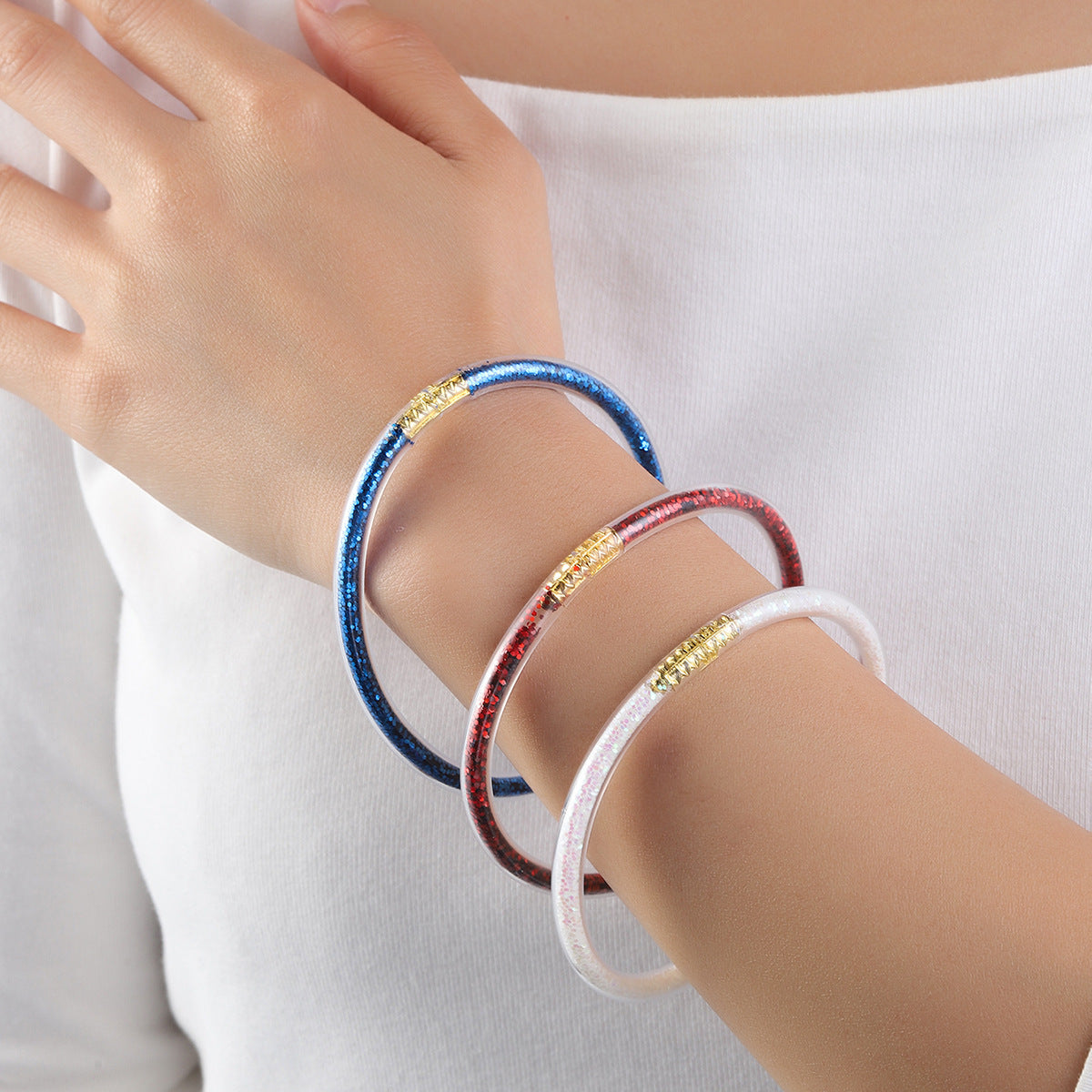 Wholesale Independence Day Sequins Silicone Bangle 3 Piece Set Fashion Jewelry Accessory For Everyday Casual Wear And Boutique Resale