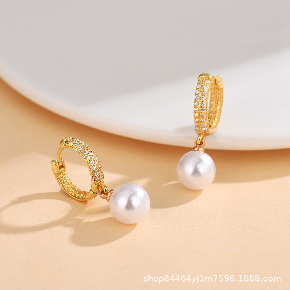 Wholesale  pearl earrings  diamond plated 18K gold earrings