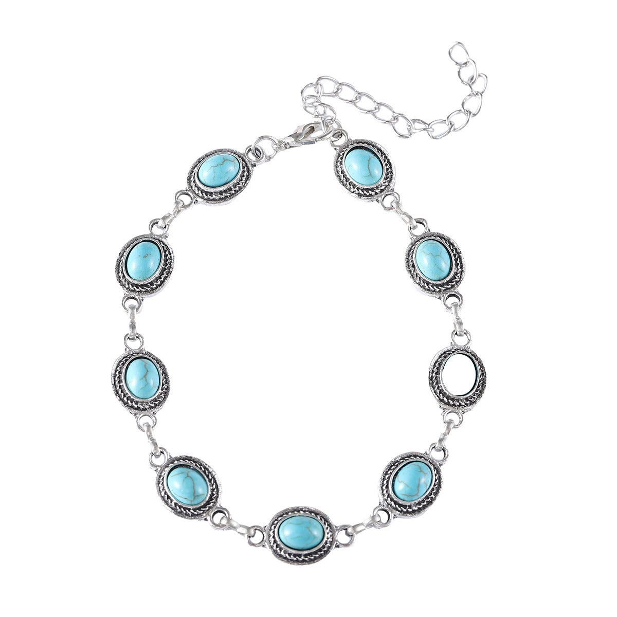 Wholesale Electroplated Zinc Alloy Turquoise Inlay Retro Bohemian Bracelet for Women Everyday Jewelry Accessory