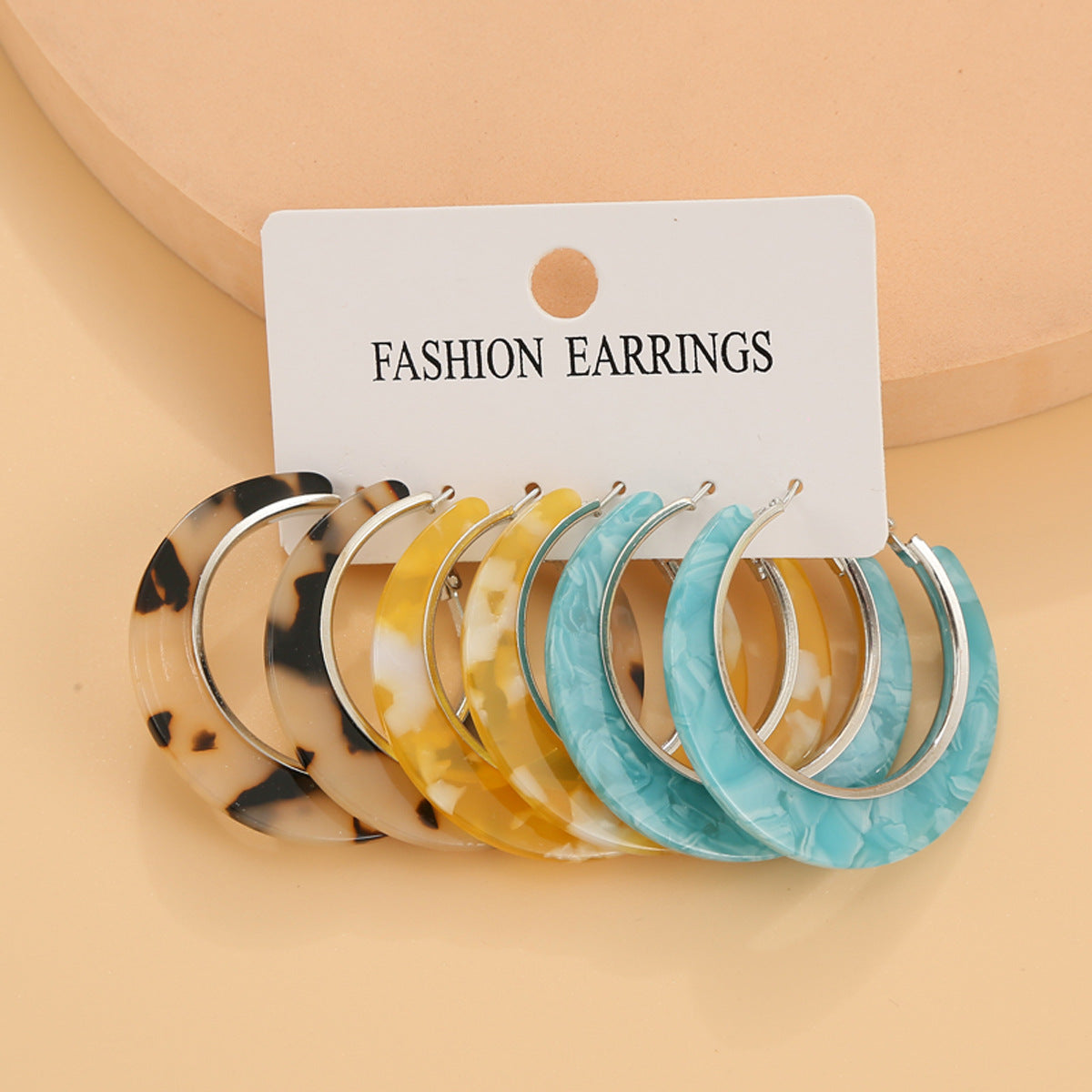 Wholesale Modern Acetate C-Shaped Round Earrings Geometric Design Gift Jewelry Accessory