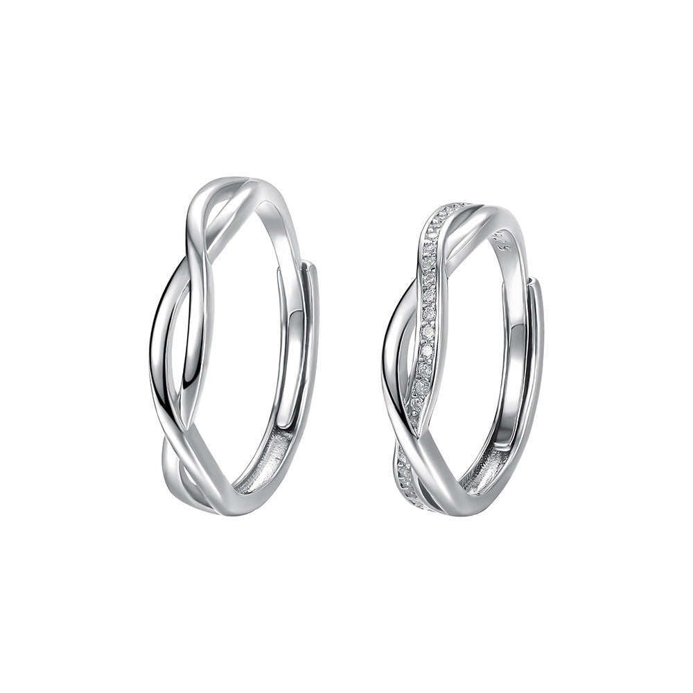 Wholesale love wrapped couple S925 sterling silver open adjustable ring