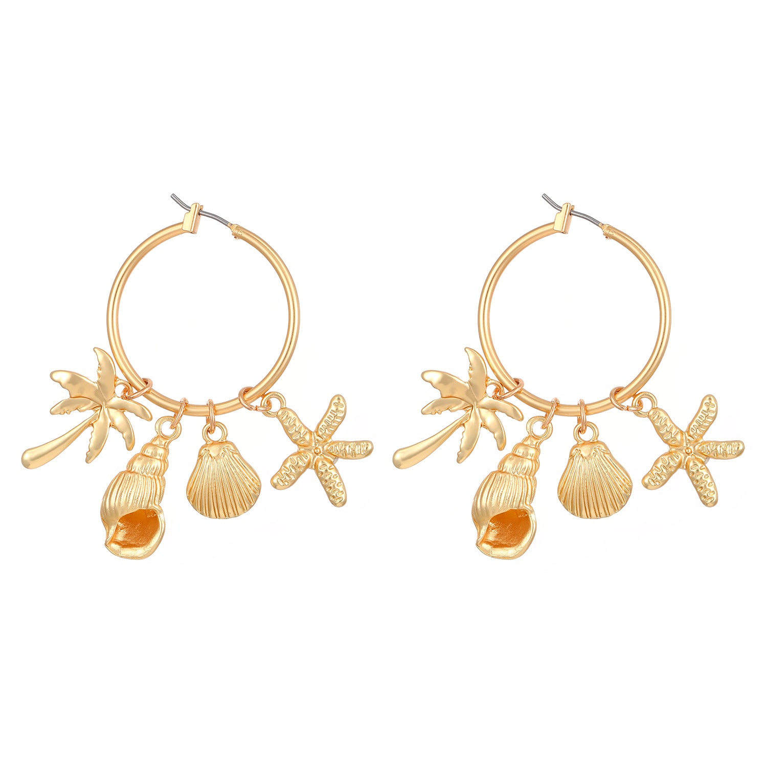 Wholesale Gold Tone Ocean Pearl Conch Starfish Earrings For Women Beach Vacation Fashion Jewelry Gift