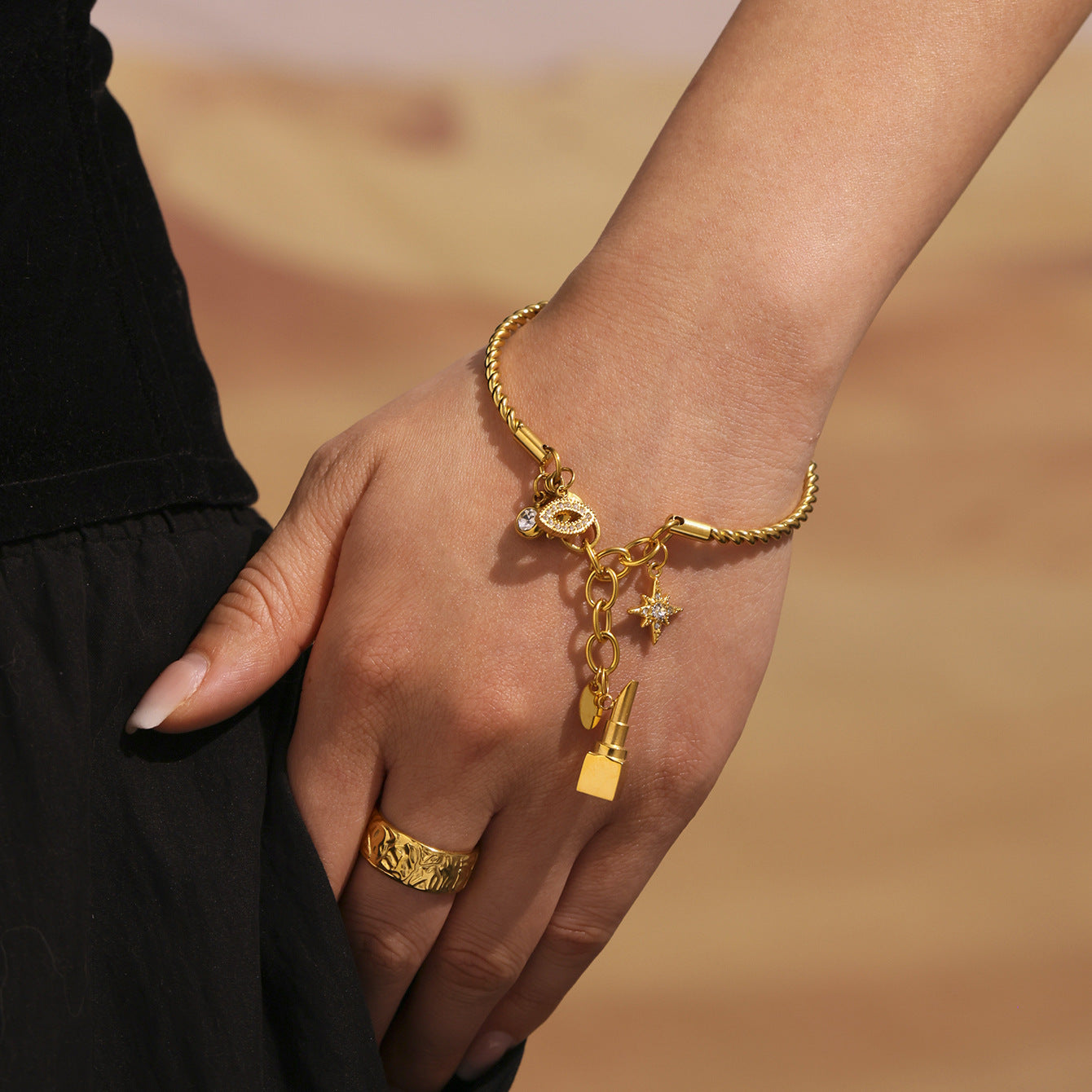 Wholesale Stainless Steel  Creative Gold Plated with Diamond Star DIY Multi-accessory Bracelet