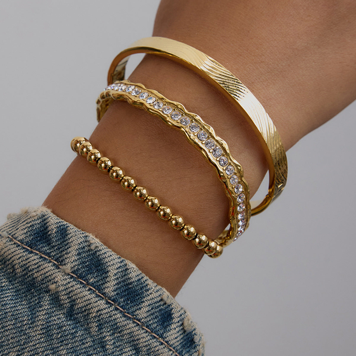 Wholesale Stainless Steel  Zircon Open Bracelet Beaded Bracelet