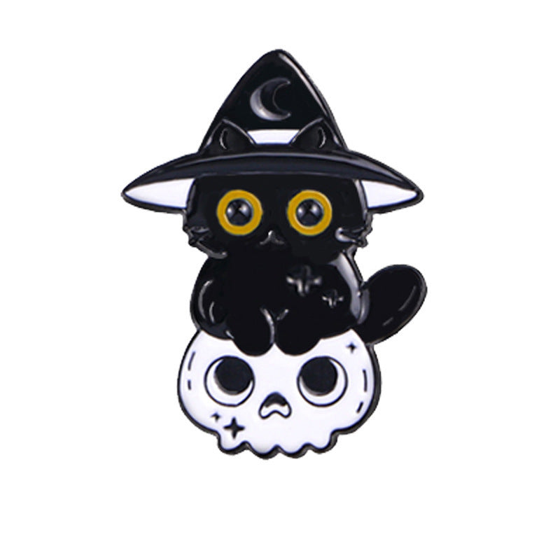 Wholesale  Black Cat Skull Brooch