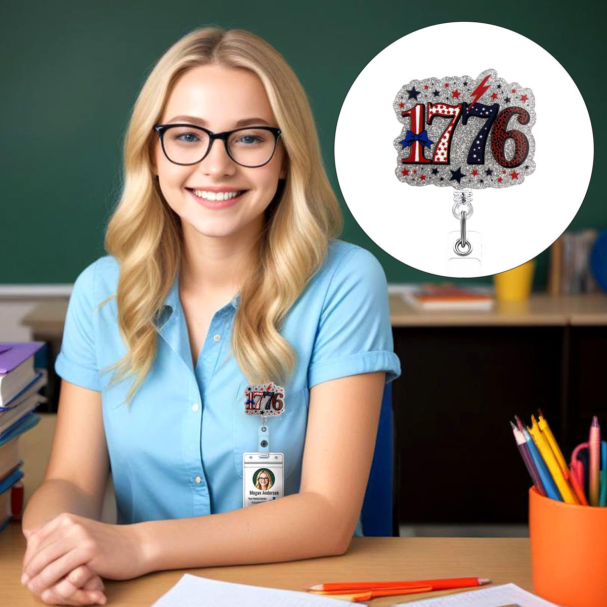 Wholesale Acrylic glitter Independence Day medical   Badge Reels